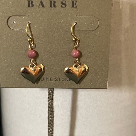 Studio Barse Gold Heart Earrings with Pink Beads - Picture 6 of 6
